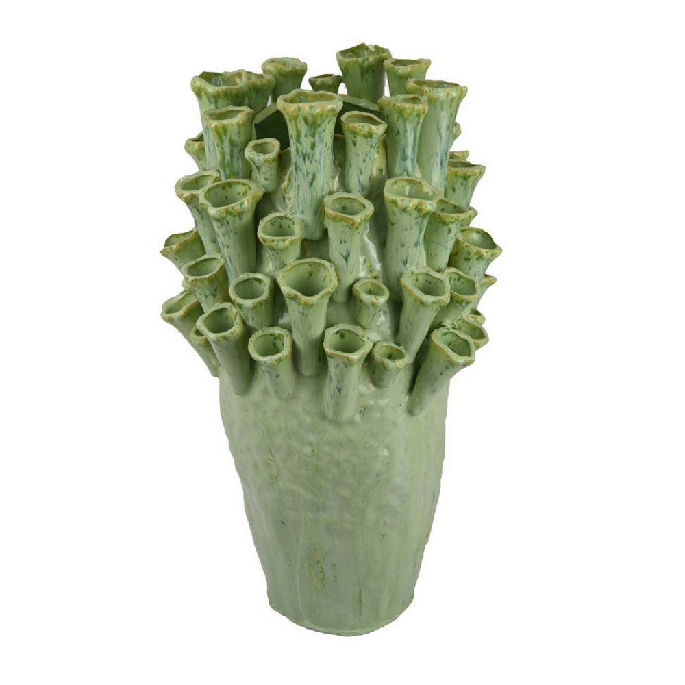 Cior Decorative Vase | Coral Shape Design | 18" Green Ceramic Body