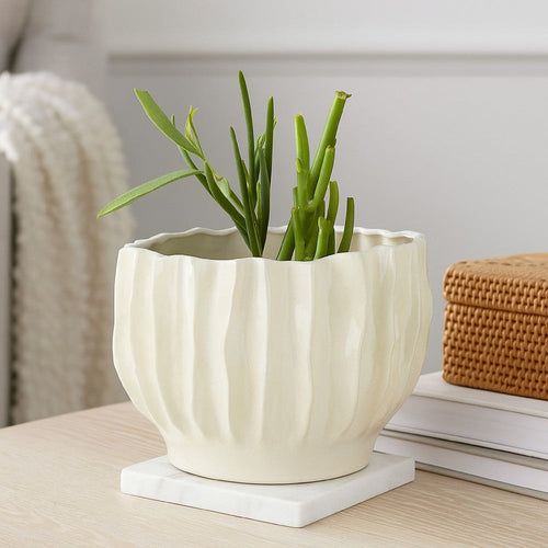 Esam Decorative Planter | Textured Ceramic Body | 19" White