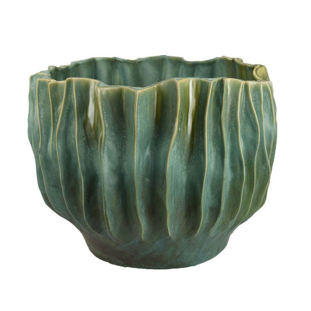 Esam Decorative Planter | Textured Ceramic Body | 19" Dark Blue