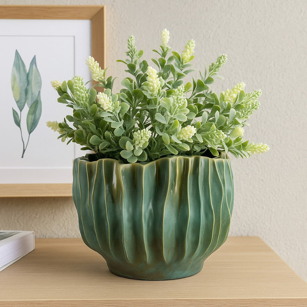 Esam Decorative Planter | Textured Ceramic Body | 19" Dark Blue