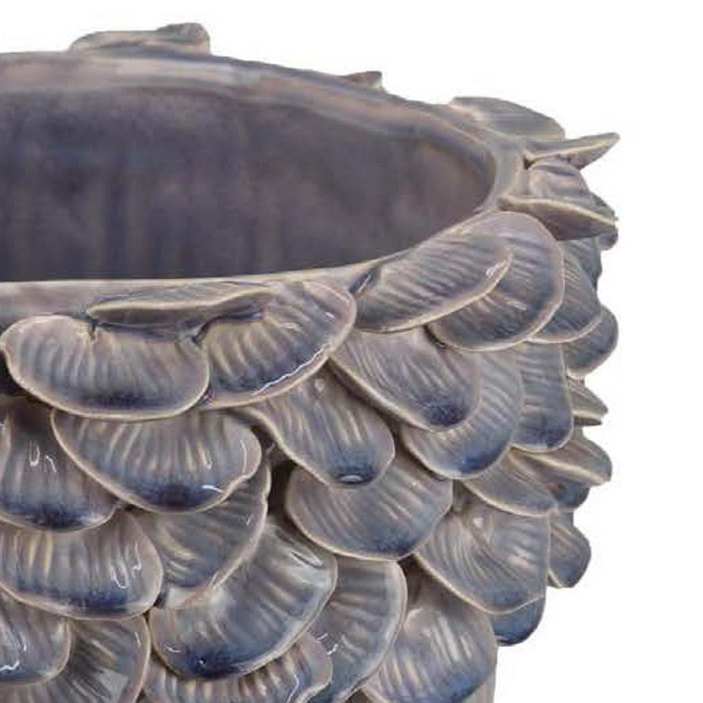 Decorative Planter | 13’’ Ribbed Seashell Design | Purple Ceramic BM334889