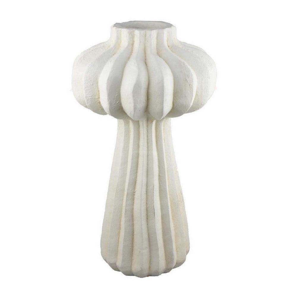 Samo Decorative Vase | Textured Body | Bulb Accent | 18" White Resin