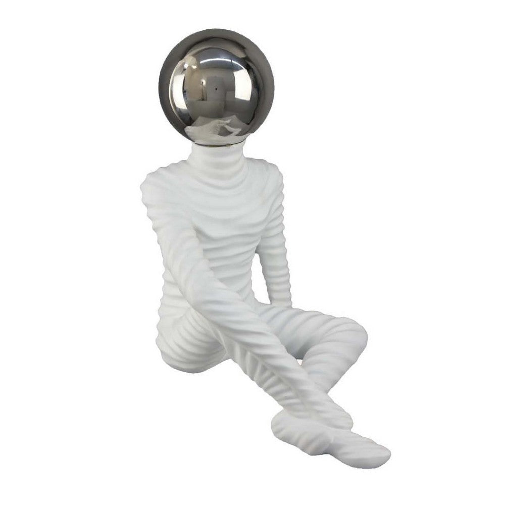 Accent Decor Statuette | 14" White Resin Body | Sitting Astronaut