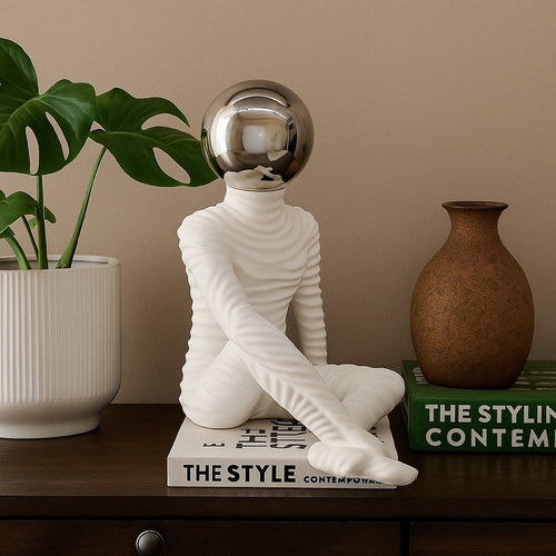 Accent Decor Statuette | 14" White Resin Body | Sitting Astronaut
