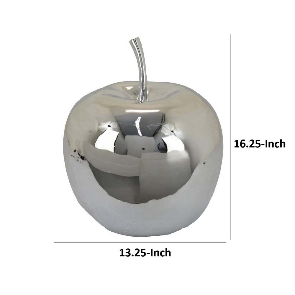 Masu Tabletop Accent Decor | 16’’ Apple Design | Silver Resin Body