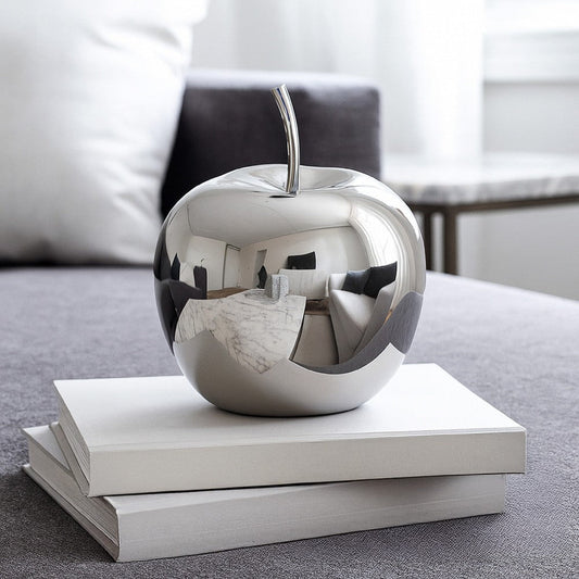 Masu Tabletop Accent Decor | 16" Apple Design | Silver Resin Body