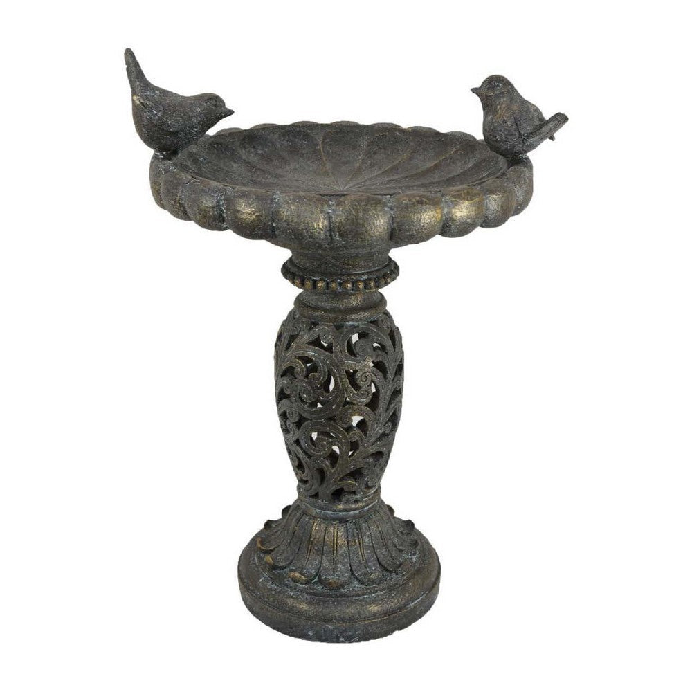 Niam Bird Bath Sculpture | 26" Dark Gray Resin | Scrolled Details