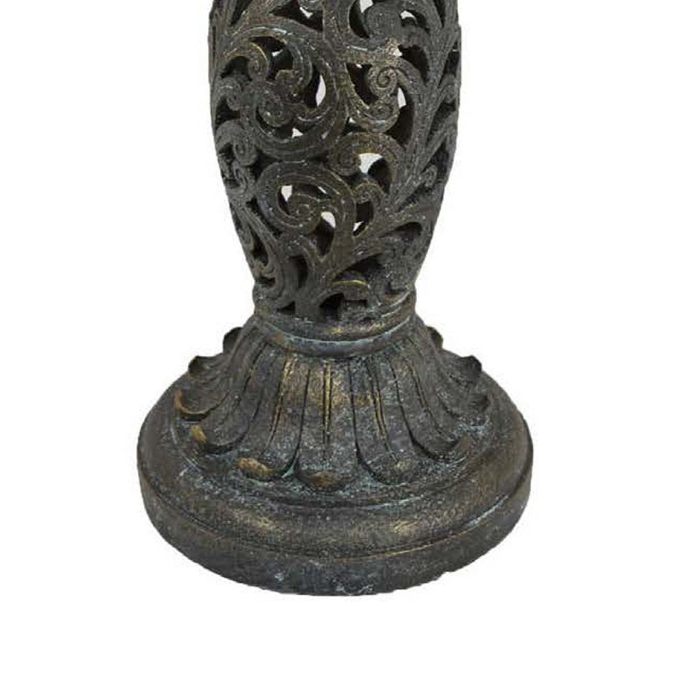 Niam Bird Bath Sculpture | 26’’ Dark Gray Resin | Scrolled Details