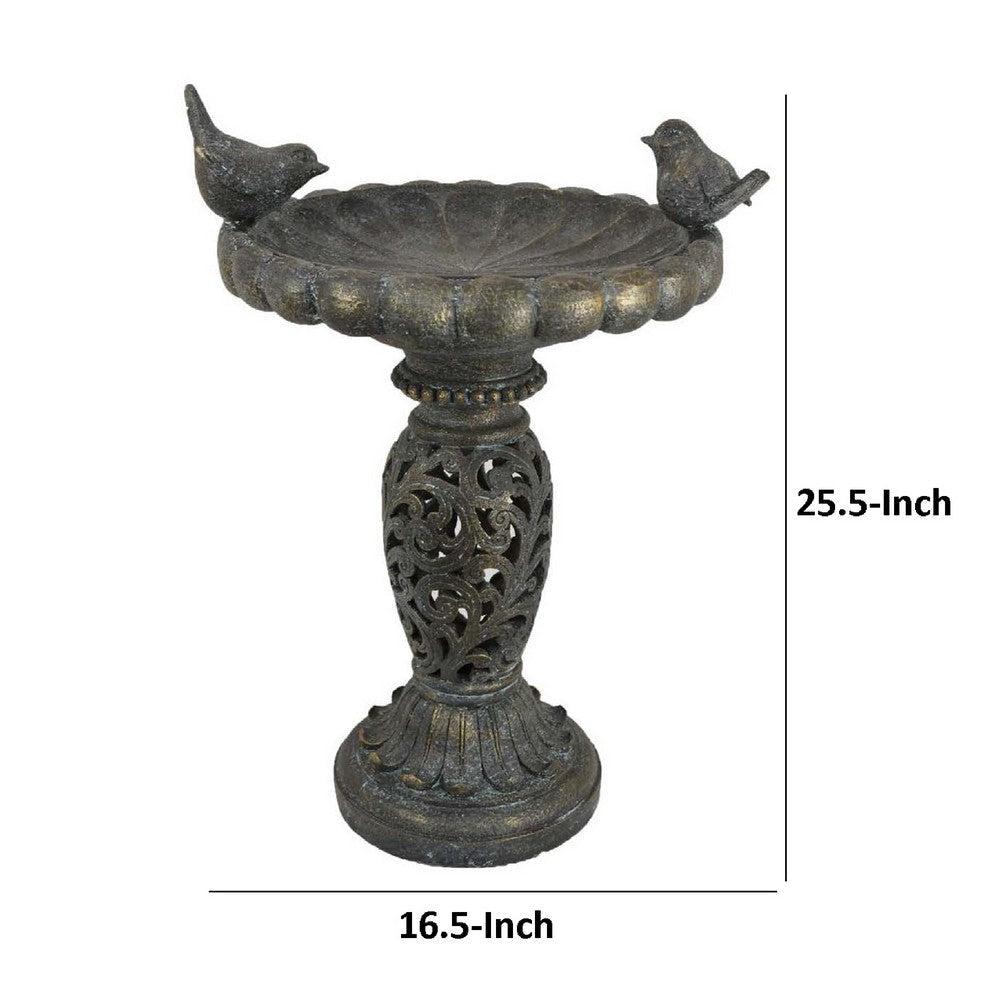 Niam Bird Bath Sculpture | 26’’ Dark Gray Resin | Scrolled Details