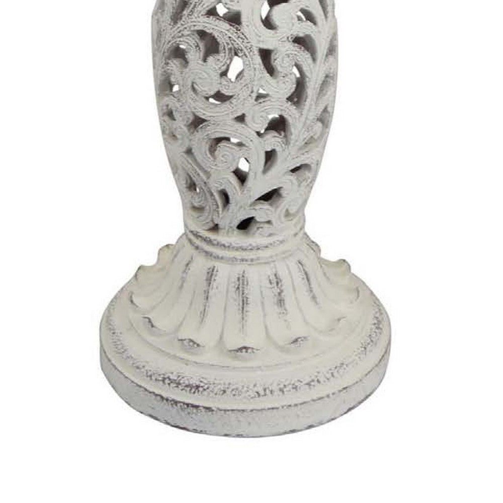 Niam Bird Bath Sculpture | 26’’ Weathered White Scrolled Resin