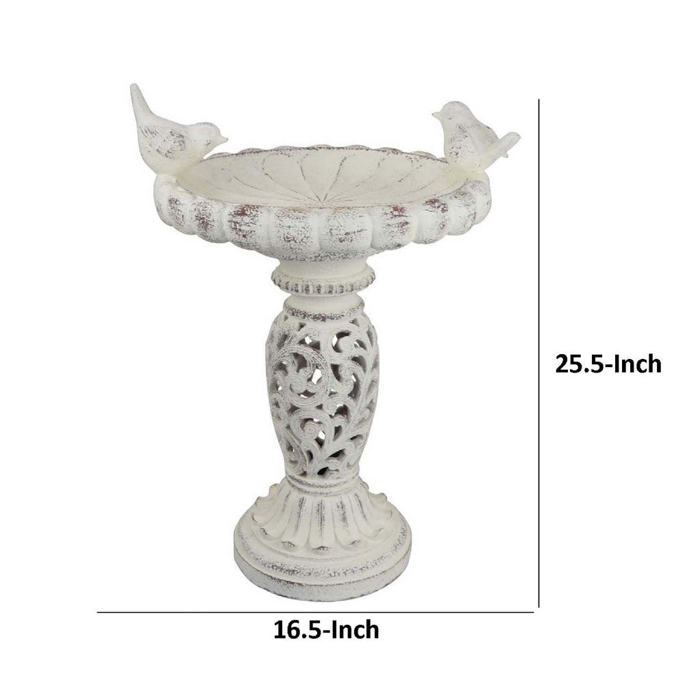 Niam Bird Bath Sculpture | 26’’ Weathered White Scrolled Resin