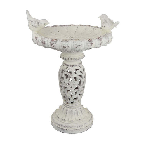 Niam Bird Bath Sculpture | 26" Weathered White Scrolled Resin