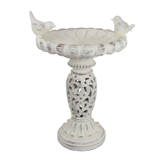 Niam Bird Bath Sculpture | 26" Weathered White Scrolled Resin
