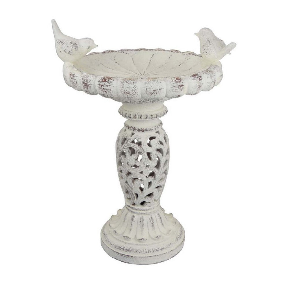 Niam Bird Bath Sculpture | 26" Weathered White Scrolled Resin