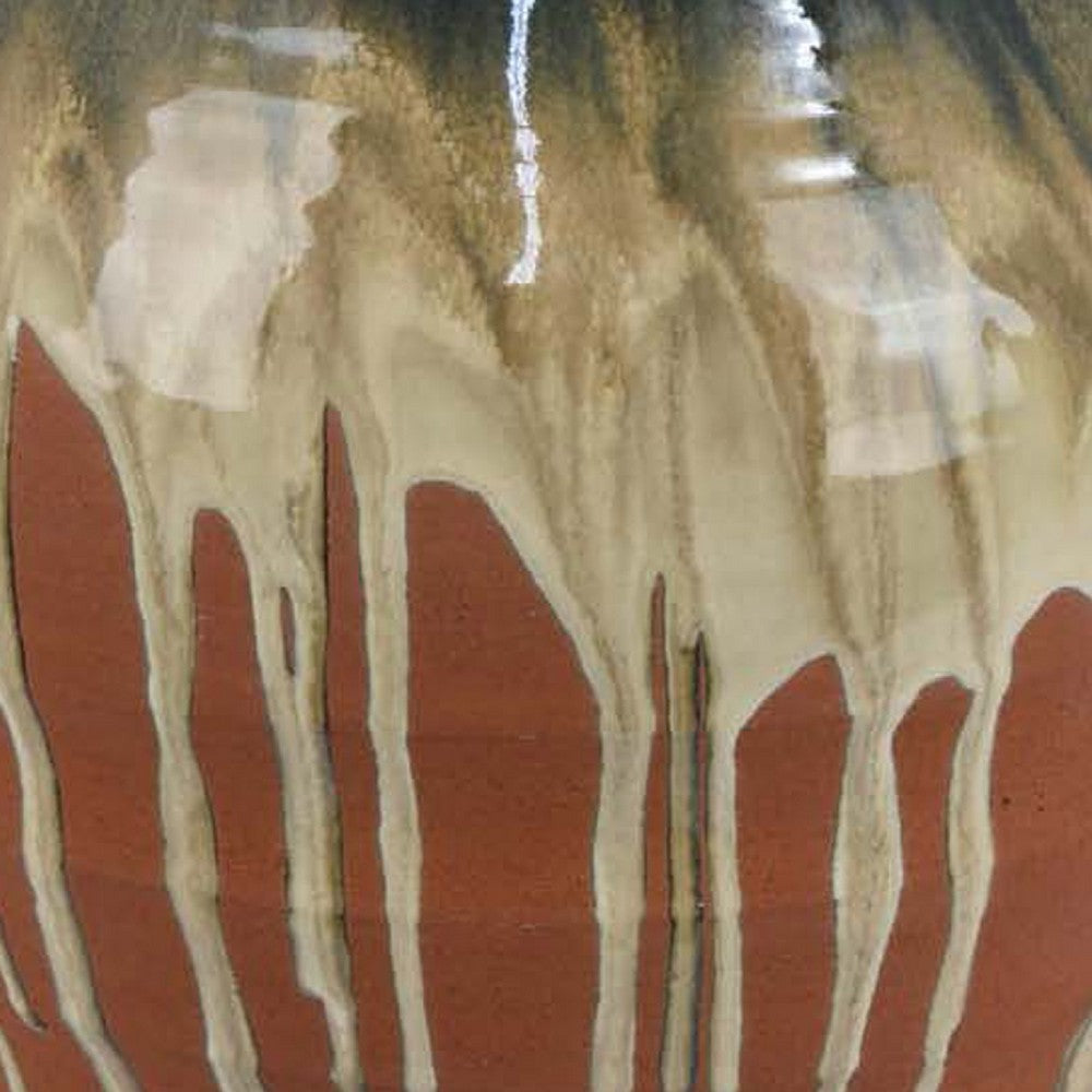 Hino Decorative Vase | Dripping Paint Texture | 13" Brown Ceramic
