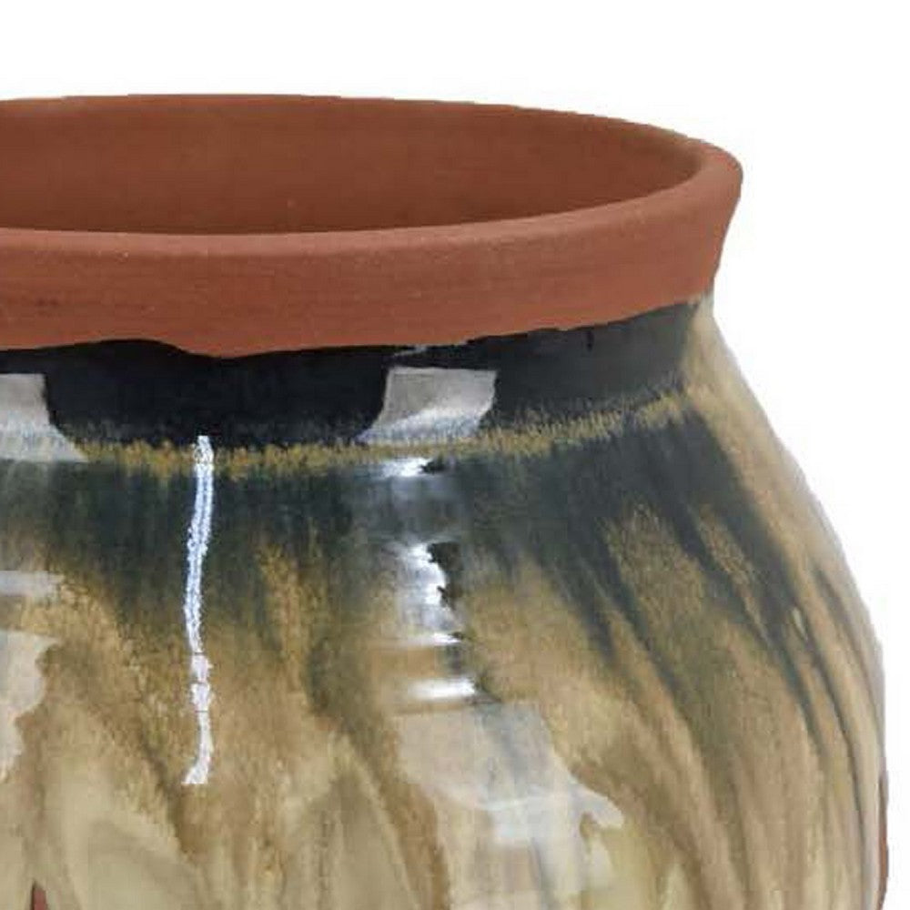 Hino Decorative Vase | Dripping Paint Texture | 13" Brown Ceramic