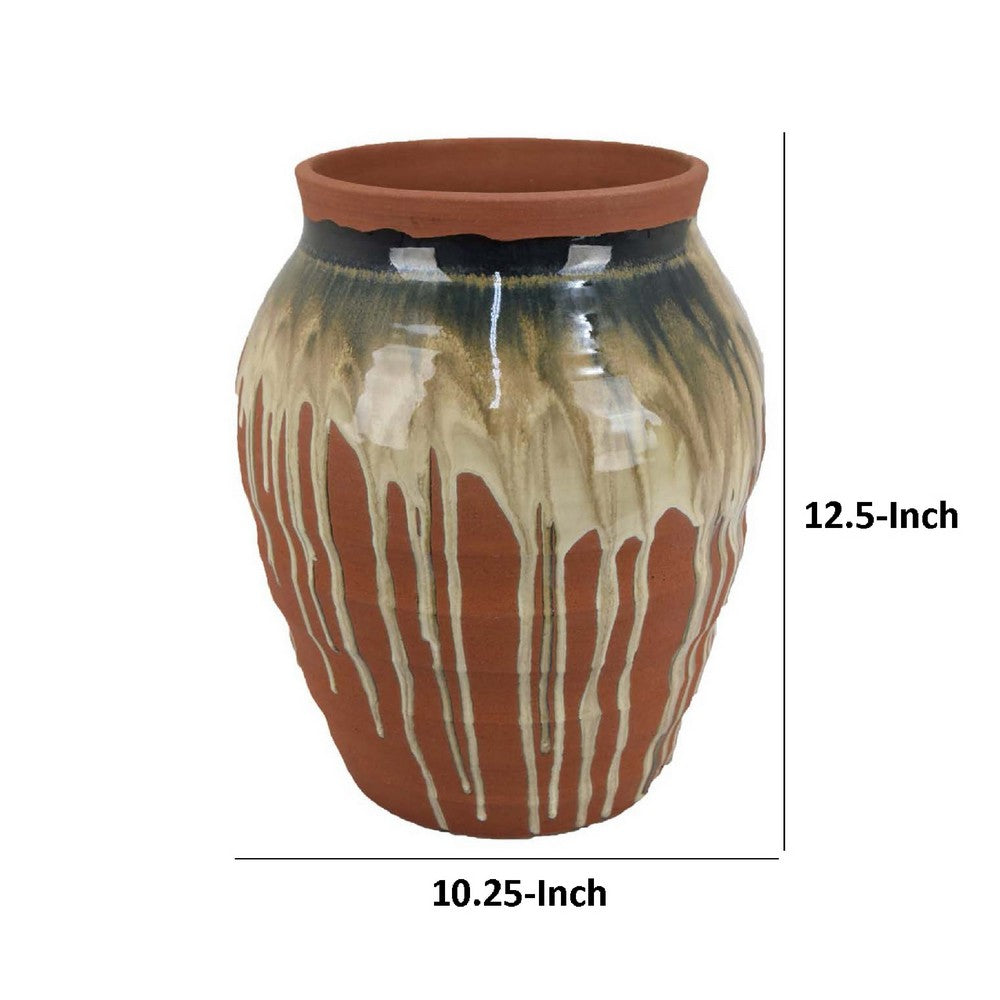 Hino Decorative Vase | Dripping Paint Texture | 13" Brown Ceramic