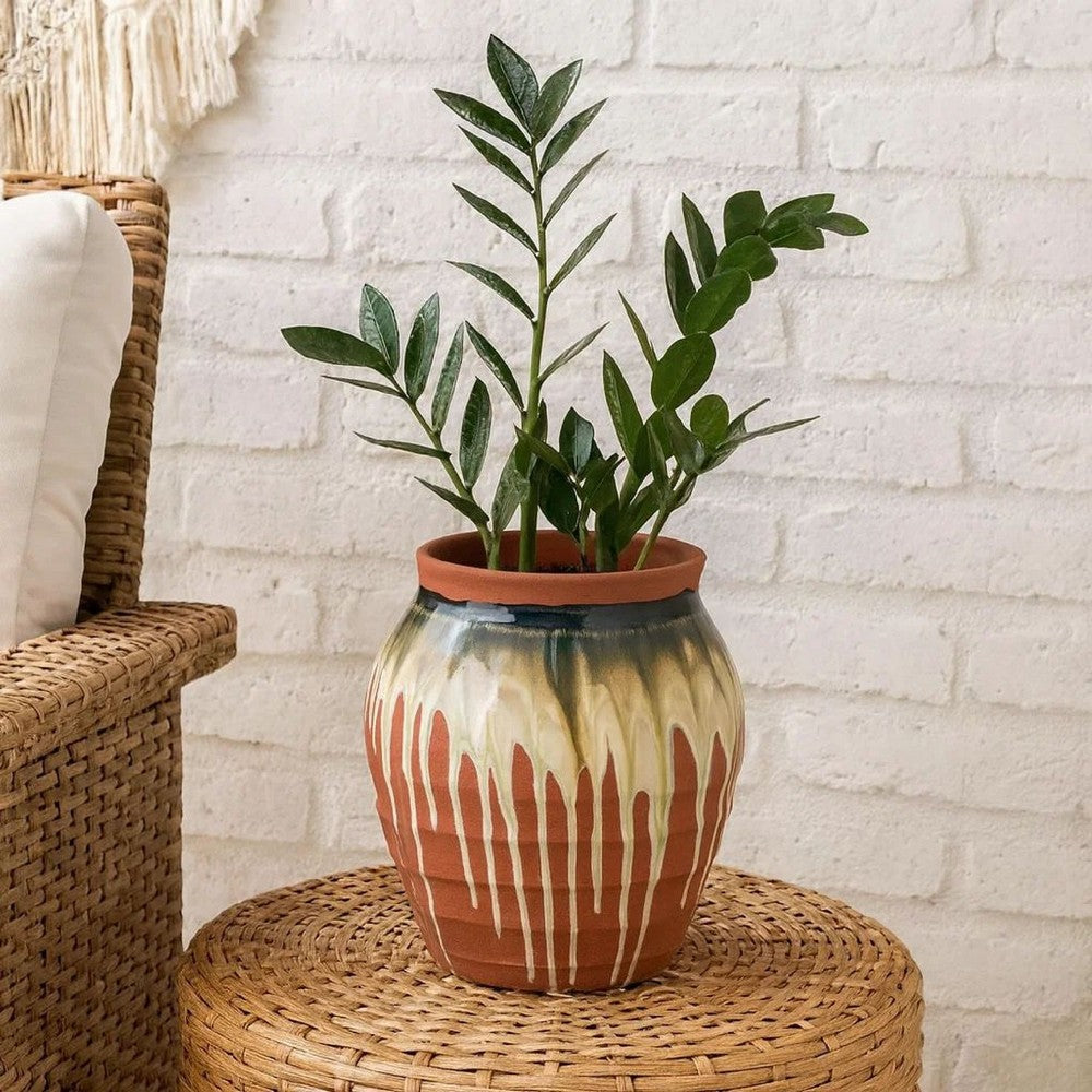 Hino Decorative Vase | Dripping Paint Texture | 13" Brown Ceramic