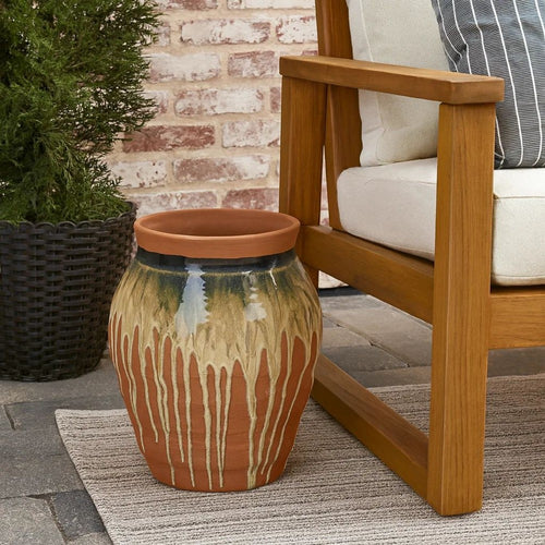 Hino Decorative Vase | Dripping Paint Texture | 13" Brown Ceramic
