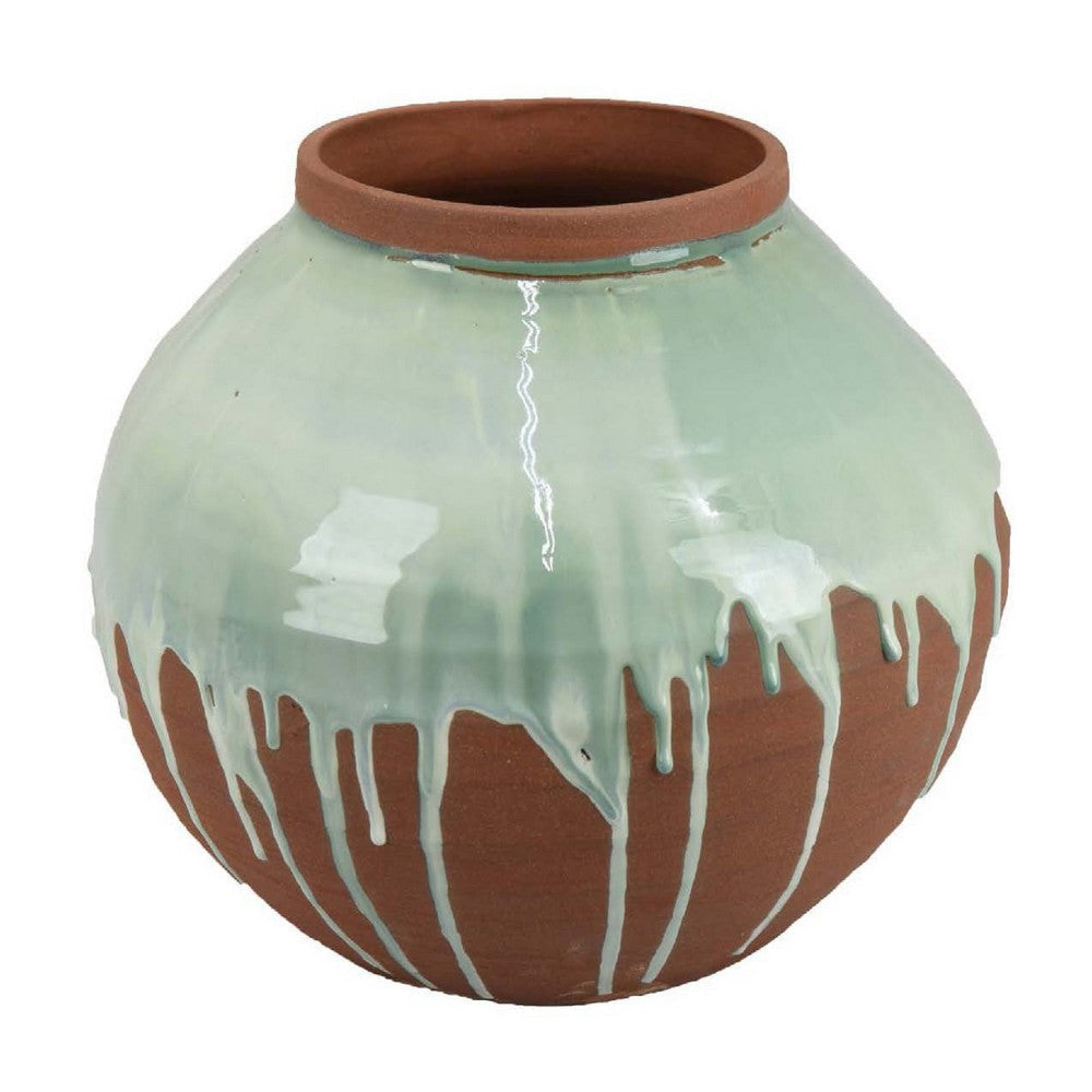 Hino Decorative Vase | 13" Dripping Paint Texture | Brown Ceramic