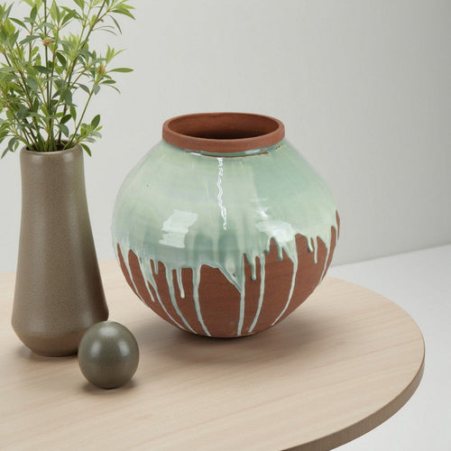 Hino Decorative Vase | 13" Dripping Paint Texture | Brown Ceramic