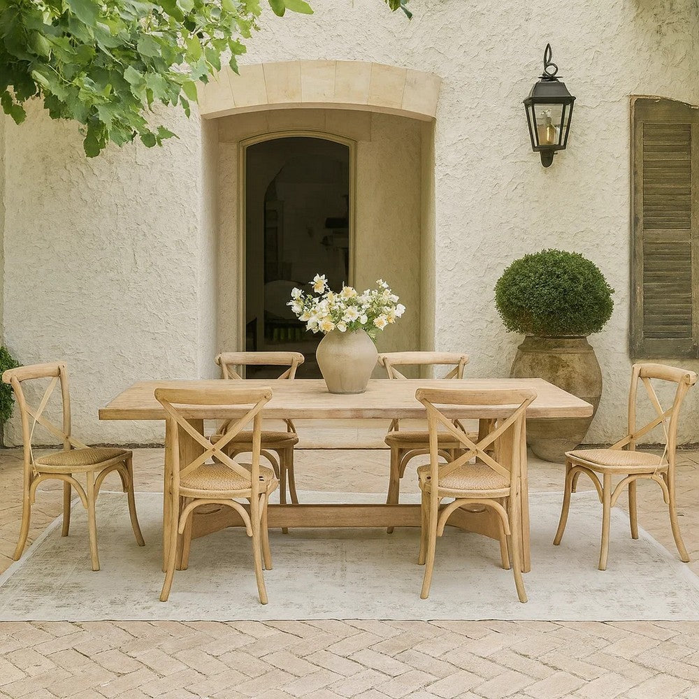Dining Table, Rectangular Top, 76 Inch Farmhouse Natural Brown Wood
