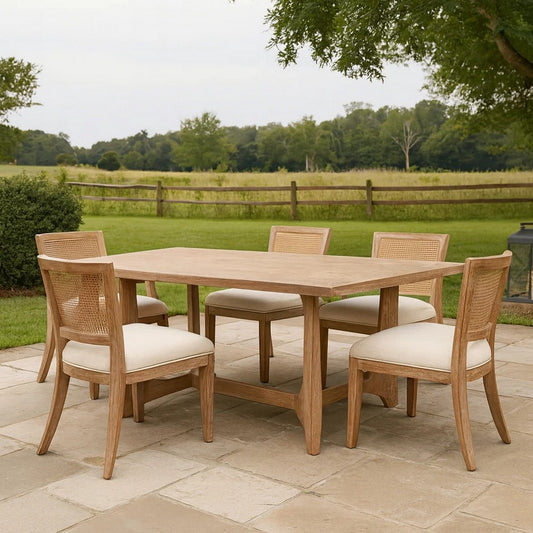 Dining Table, Rectangular Top, 76 Inch Farmhouse Natural Brown Wood
