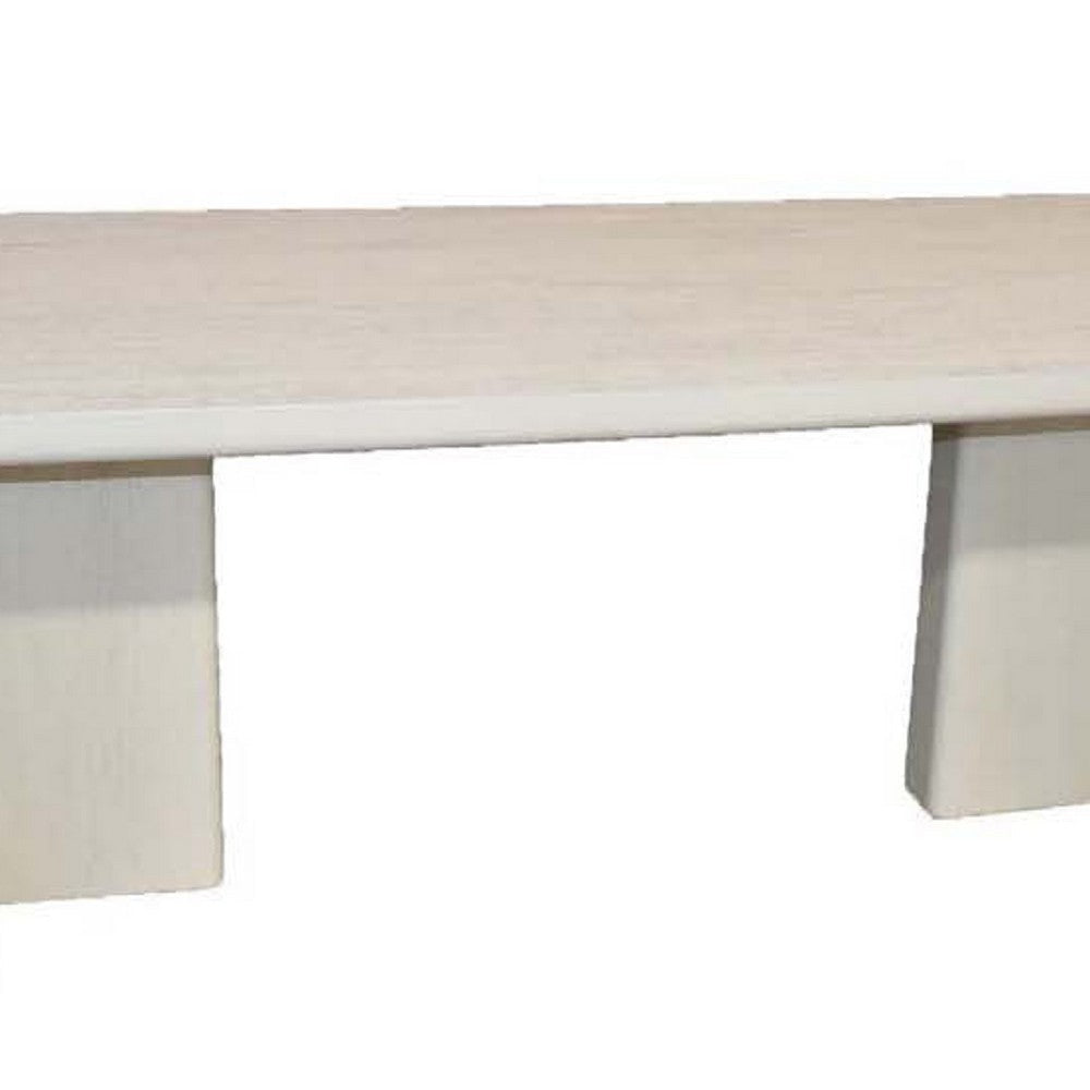 Dining Table Rounded Corners 95 Inch White Wood Body T Shape Legs BM334908