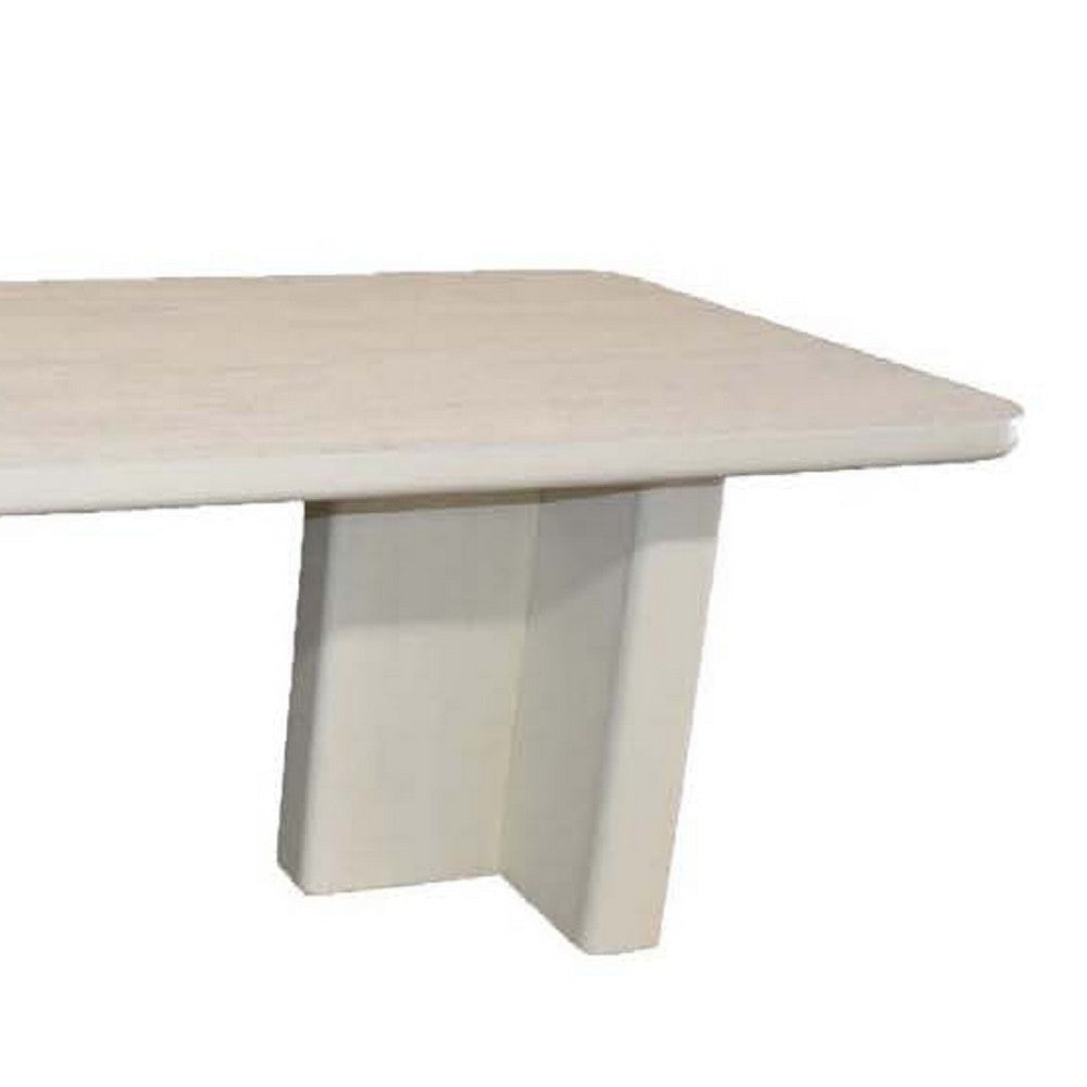 Dining Table Rounded Corners 95 Inch White Wood Body T Shape Legs BM334908