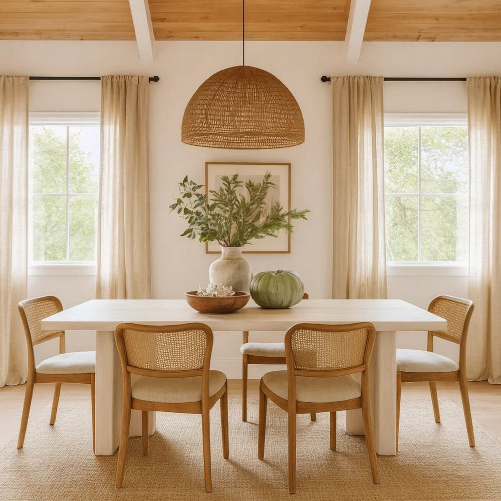 Dining Table, Rounded Corners, 95 Inch White Wood Body, T Shape Legs