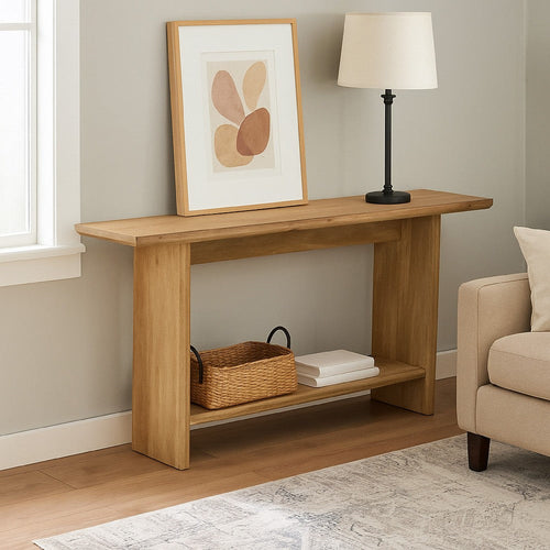 Console Table | Long Rectangular Top | 1 Shelf | 71" Light Brown Wood