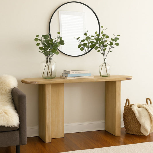 Console Table | Rounded Edge Top | Paneled Legs | XL 63" Brown Wood