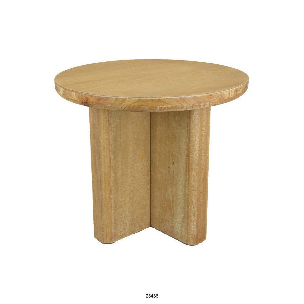 Round Side End Table | X Shaped Paneled Legs | 24" Brown Wood