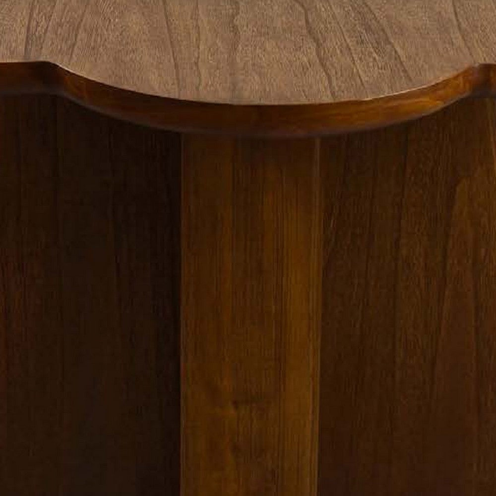 Round Dining Table Flower Design Top 45 Inch Brown Wood Body BM334914