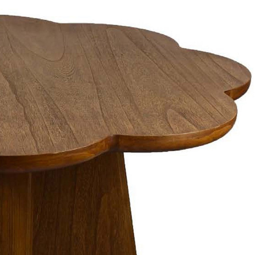 Round Dining Table Flower Design Top 45 Inch Brown Wood Body BM334914