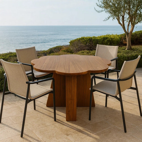 Round Dining Table, Flower Design Top, 45 Inch Brown Wood Body