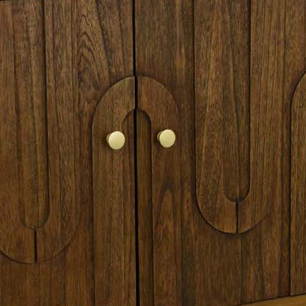 Storage Cabinet Console | 3 Doors | U Shaped Carved 47’’ Brown Wood BM334915