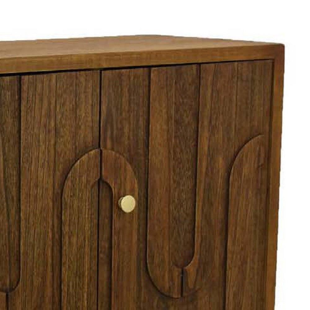 Storage Cabinet Console | 3 Doors | U Shaped Carved 47’’ Brown Wood BM334915