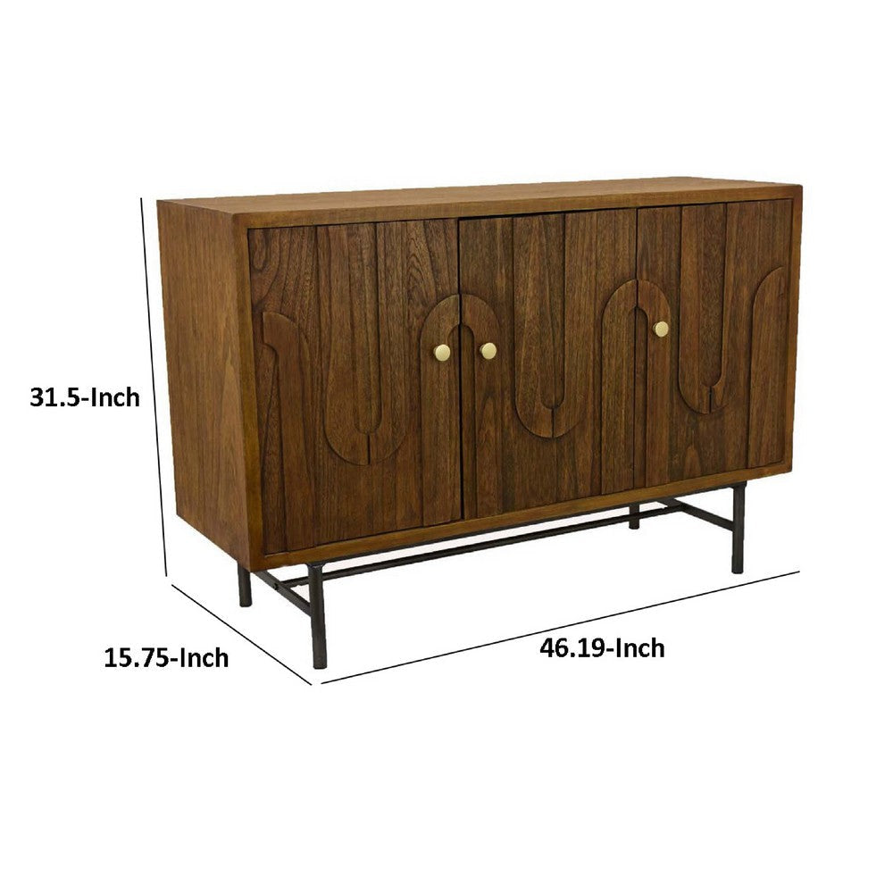 Storage Cabinet Console | 3 Doors | U Shaped Carved 47’’ Brown Wood BM334915