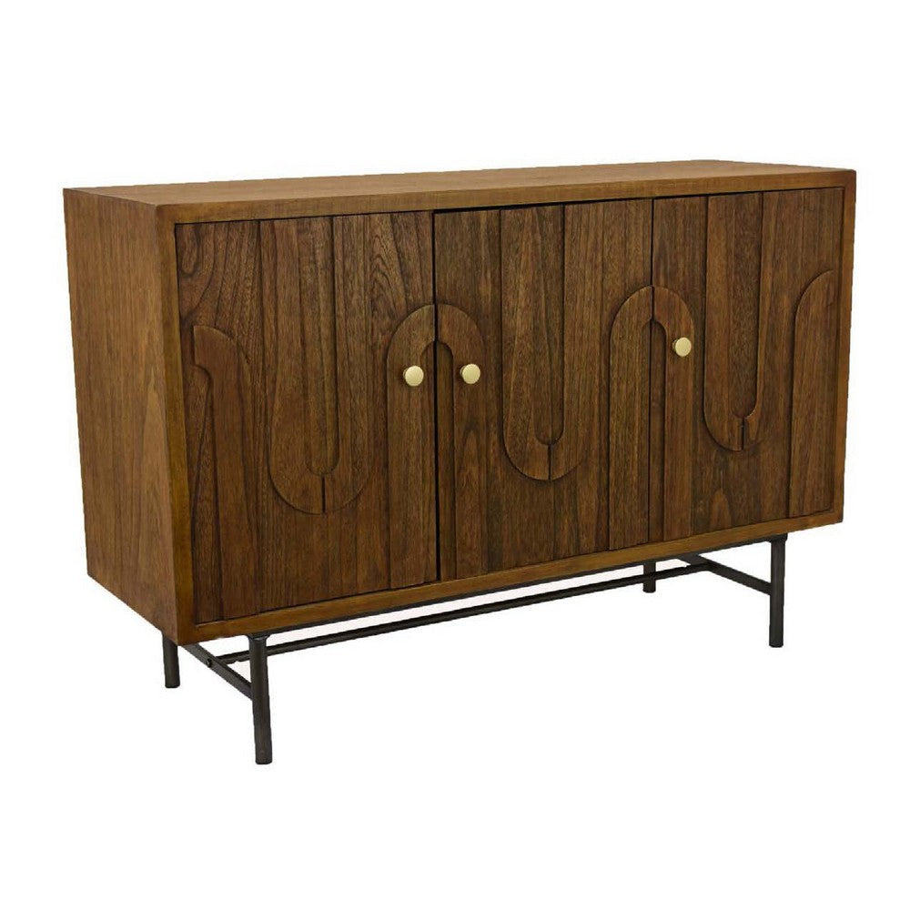 Storage Cabinet Console | 3 Doors | U Shaped Carved 47" Brown Wood