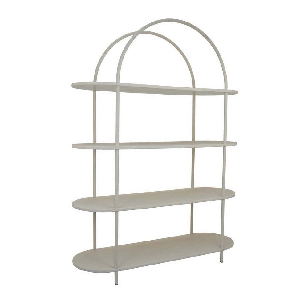 Accent Bookshelf, 4 Wood Shelves, 64 Inch Industrial White Metal Frame