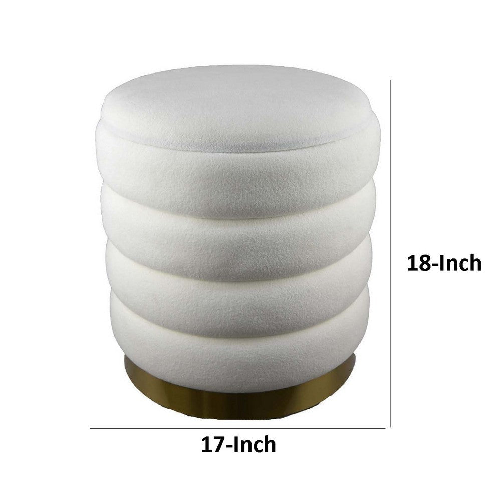 Accent Stool | 18’’ White Fabric Upholstery | Gold Metal Base BM334924
