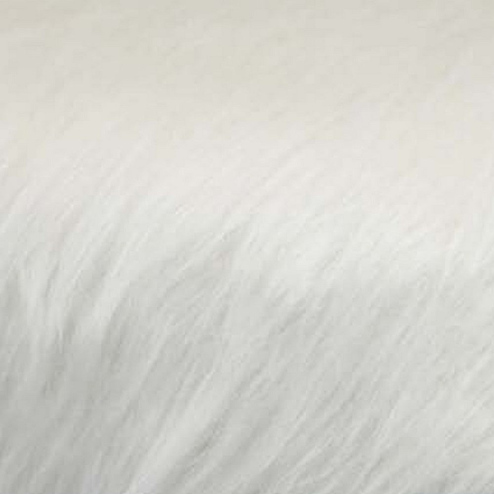 Accent Ottoman | Fur-Like Texture | 21’’ White Fabric Upholstery BM334925