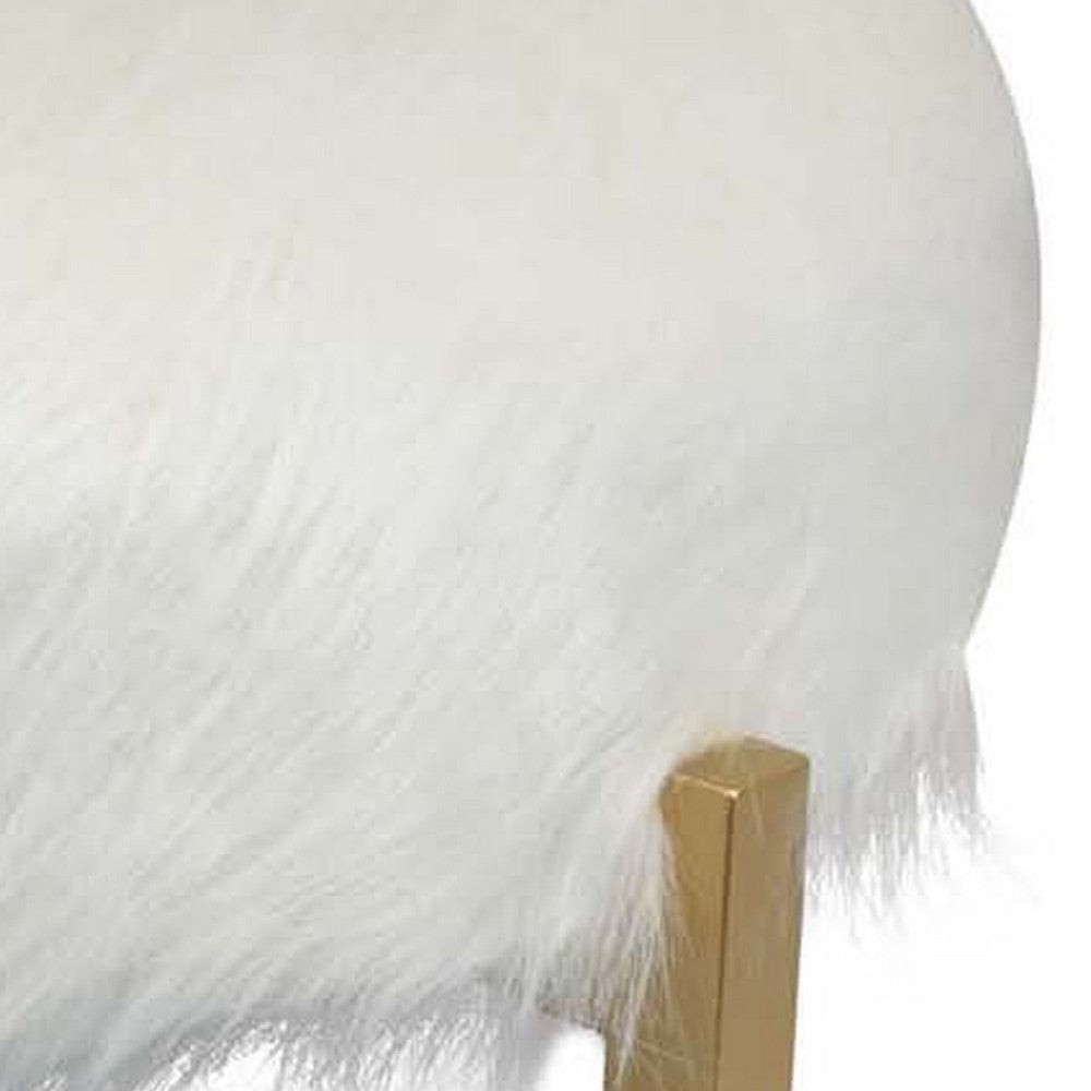 Accent Ottoman | Fur-Like Texture | 21’’ White Fabric Upholstery BM334925