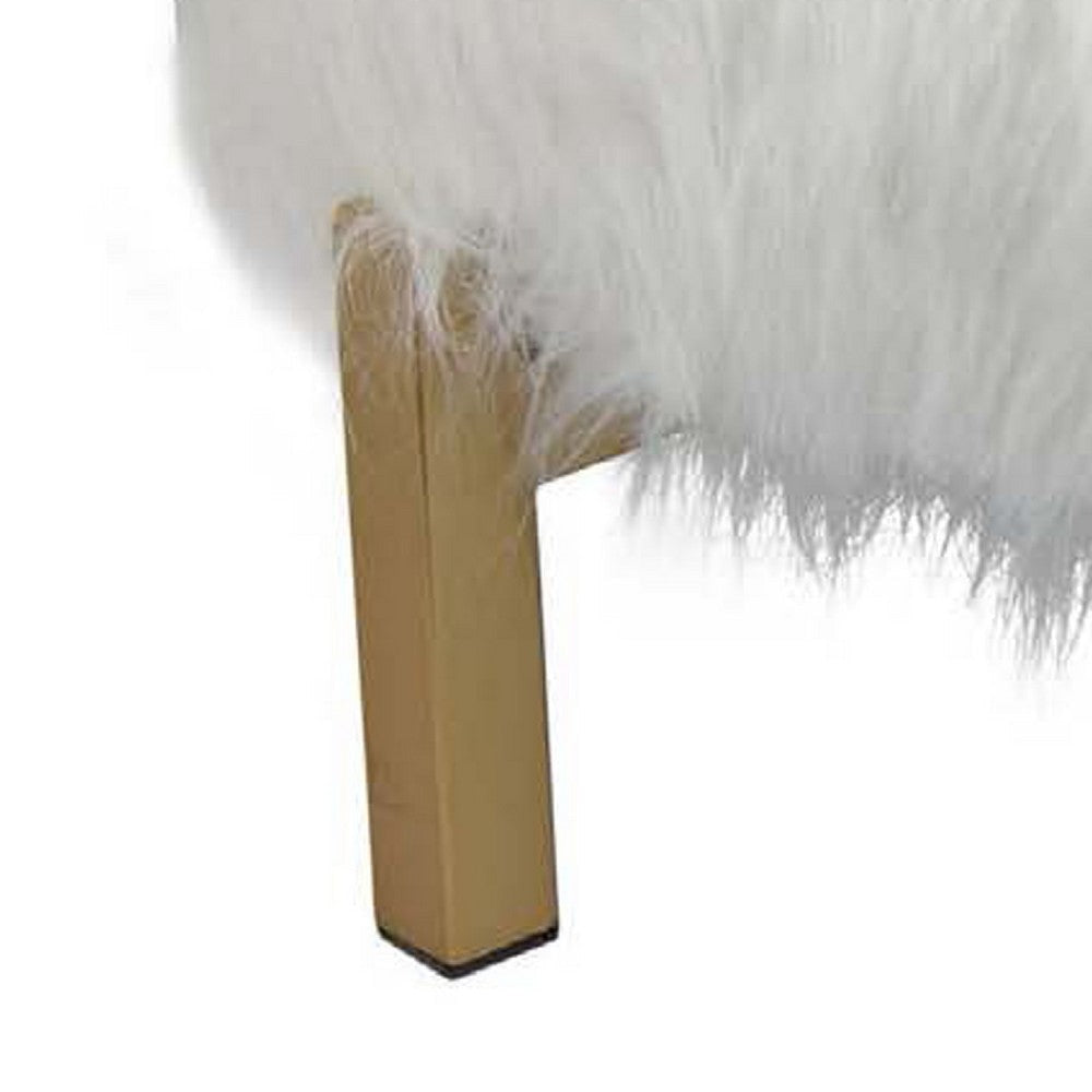 Accent Ottoman | Fur-Like Texture | 21’’ White Fabric Upholstery BM334925