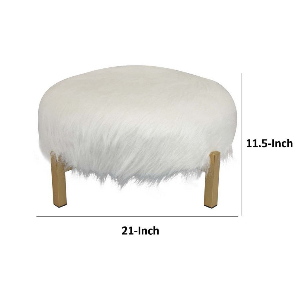 Accent Ottoman | Fur-Like Texture | 21’’ White Fabric Upholstery BM334925