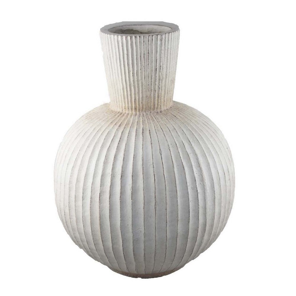 Gany Decorative Vase | Spherical Bottom | 22" Weathered White Resin