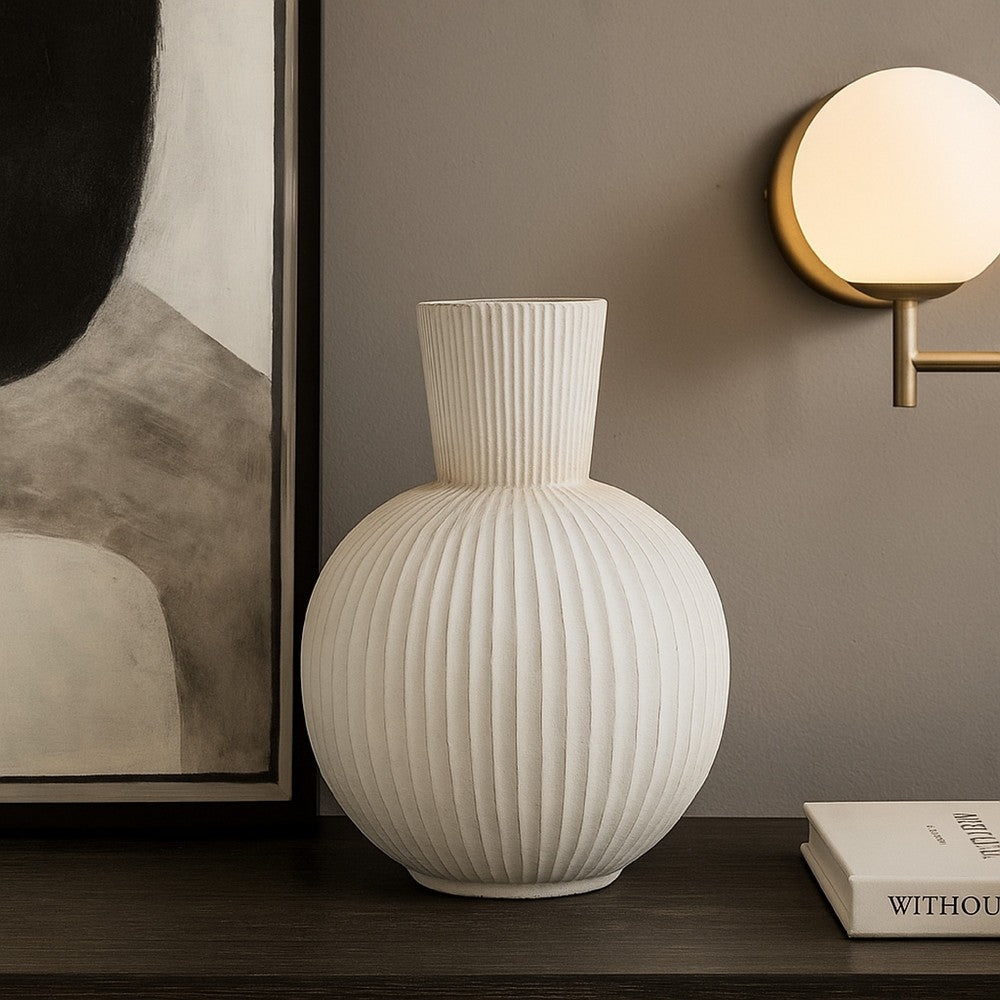 Gany Decorative Vase | Spherical Bottom | 22’’ Weathered White Resin BM334926