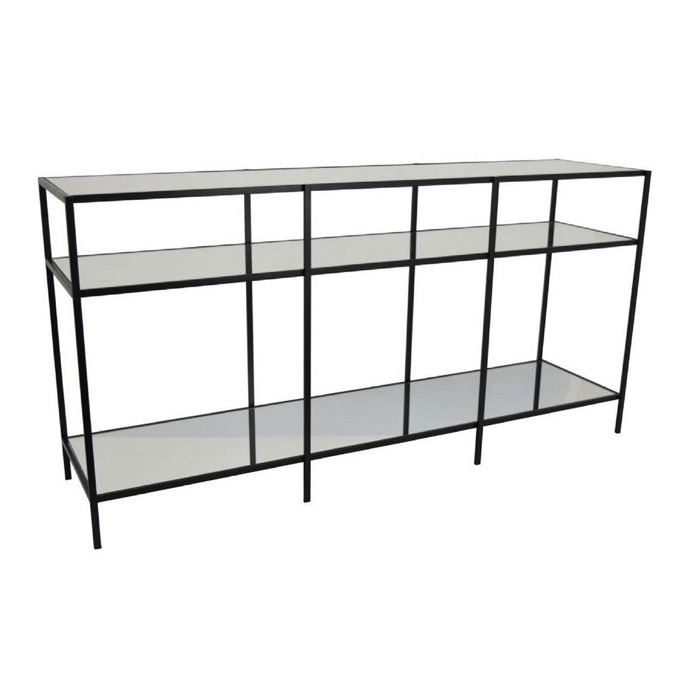 Woly Plant Stand Rack | 2 Glass Shelves | 59" Industrial Black Metal