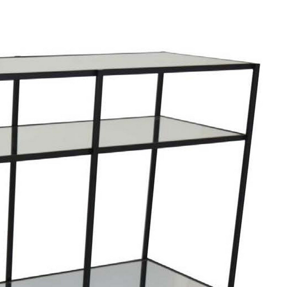 Woly Plant Stand Rack | 2 Glass Shelves | 59’’ Industrial Black Metal